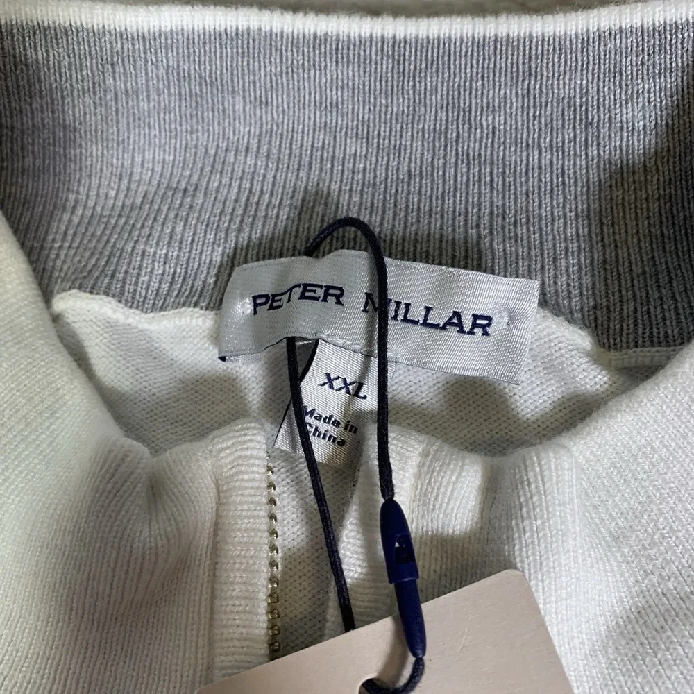 Peter Millar Whitaker Quarter Zip Mens 2XL Pullover White‎ Cotton Silk $185 NEW